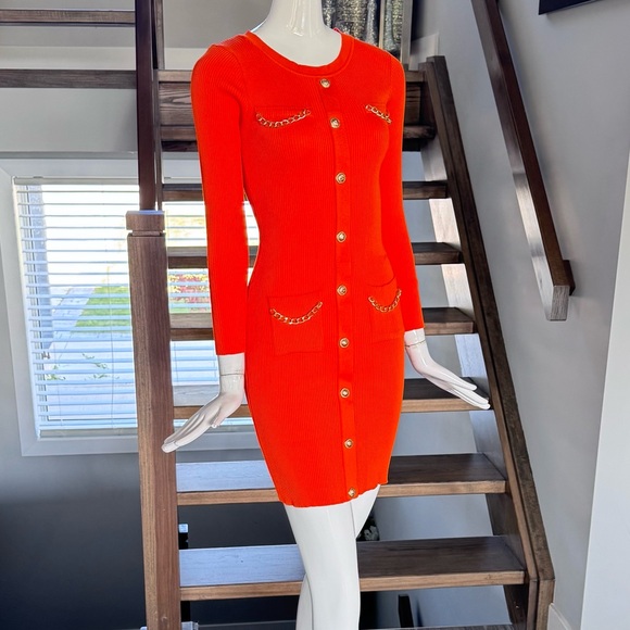 NWOT 🧡 Vibrant Orange Long Sleeve Sweater Dress with Buttons - Picture 13 of 17